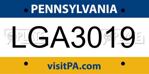 LGA3019 Pennsylvania License Plate