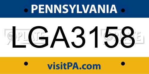 LGA3158 Pennsylvania License Plate