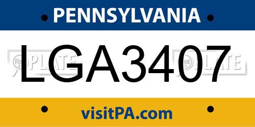 LGA3407 Pennsylvania License Plate