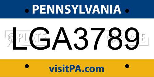 LGA3789 Pennsylvania License Plate