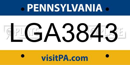 LGA3843 Pennsylvania License Plate