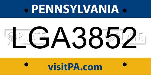 LGA3852 Pennsylvania License Plate