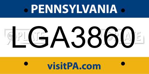LGA3860 Pennsylvania License Plate