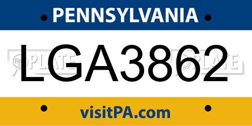 LGA3862 Pennsylvania License Plate