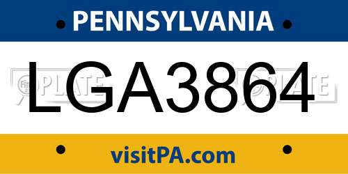 LGA3864 Pennsylvania License Plate