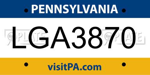 LGA3870 Pennsylvania License Plate