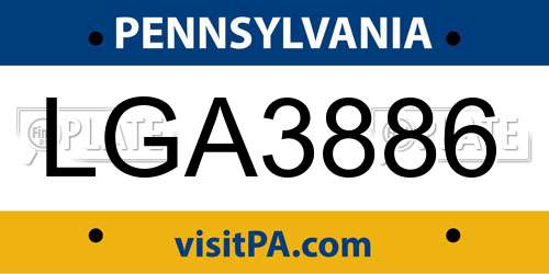 LGA3886 Pennsylvania License Plate