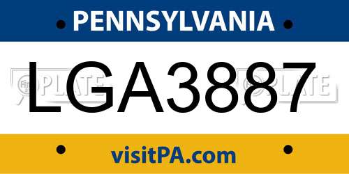 LGA3887 Pennsylvania License Plate