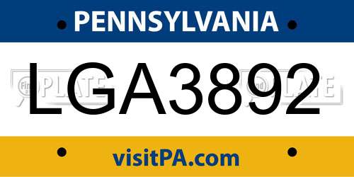 LGA3892 Pennsylvania License Plate