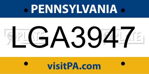 LGA3947 Pennsylvania License Plate