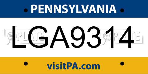 LGA9314 Pennsylvania License Plate