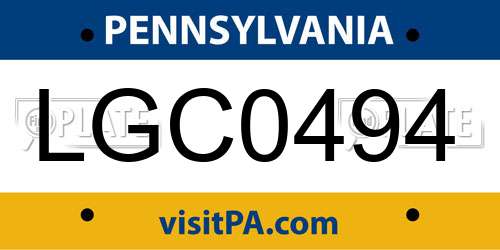 LGC0494 Pennsylvania License Plate