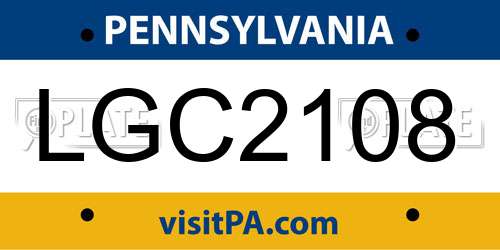 LGC2108 Pennsylvania License Plate