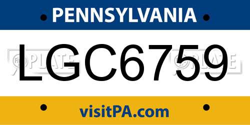 LGC6759 Pennsylvania License Plate