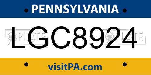 LGC8924 Pennsylvania License Plate