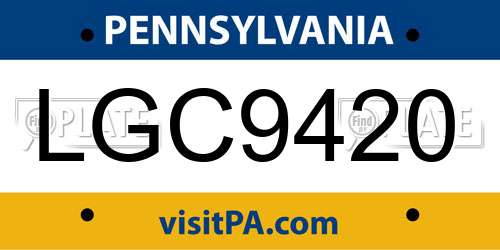 LGC9420 Pennsylvania License Plate