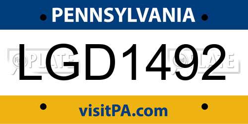 LGD1492 Pennsylvania License Plate