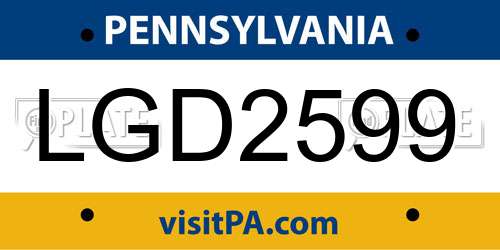 LGD2599 Pennsylvania License Plate