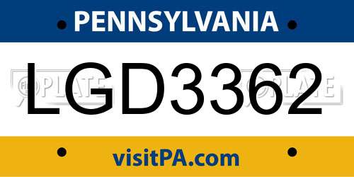 LGD3362 Pennsylvania License Plate