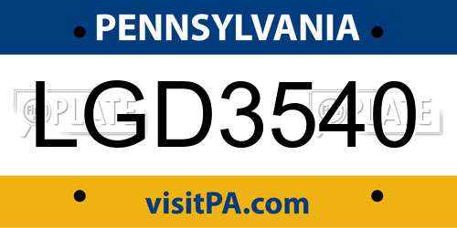 LGD3540 Pennsylvania License Plate