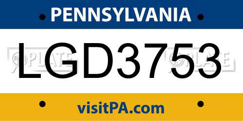 LGD3753 Pennsylvania License Plate