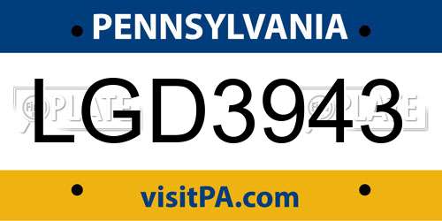 LGD3943 Pennsylvania License Plate