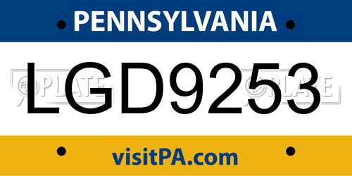 LGD9253 Pennsylvania License Plate