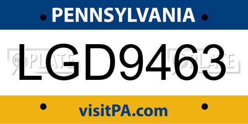 LGD9463 Pennsylvania License Plate