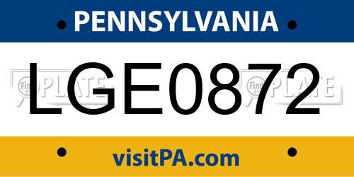 LGE0872 Pennsylvania License Plate