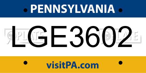 LGE3602 Pennsylvania License Plate