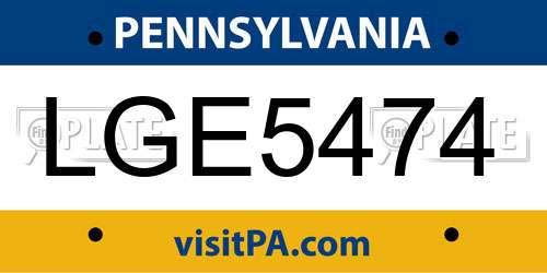 LGE5474 Pennsylvania License Plate