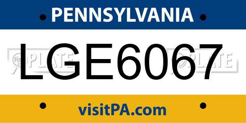 LGE6067 Pennsylvania License Plate