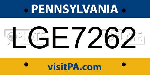 LGE7262 Pennsylvania License Plate