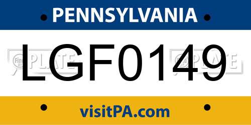 LGF0149 Pennsylvania License Plate