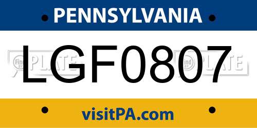 LGF0807 Pennsylvania License Plate