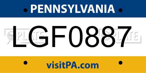 LGF0887 Pennsylvania License Plate