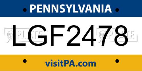 LGF2478 Pennsylvania License Plate