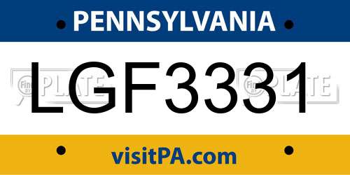 LGF3331 Pennsylvania License Plate