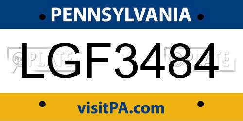 LGF3484 Pennsylvania License Plate