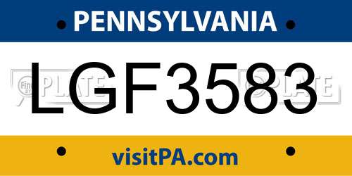 LGF3583 Pennsylvania License Plate