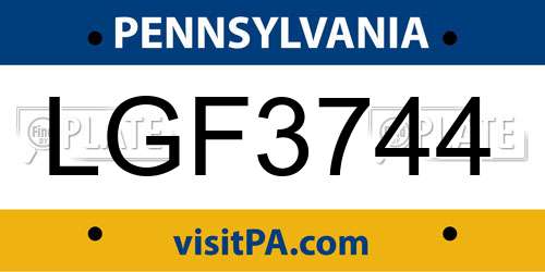 LGF3744 Pennsylvania License Plate