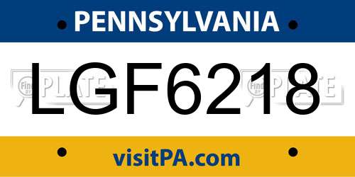 LGF6218 Pennsylvania License Plate