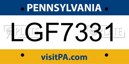 LGF7331 Pennsylvania License Plate