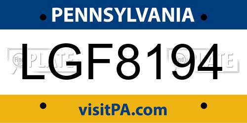 LGF8194 Pennsylvania License Plate