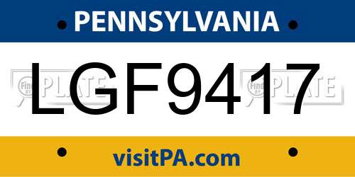 LGF9417 Pennsylvania License Plate