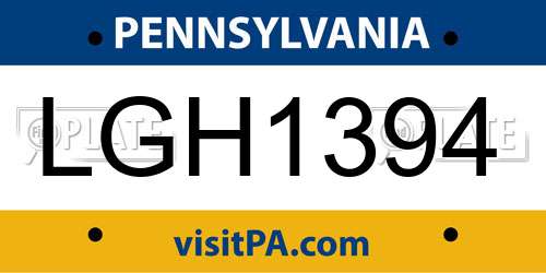 LGH1394 Pennsylvania License Plate