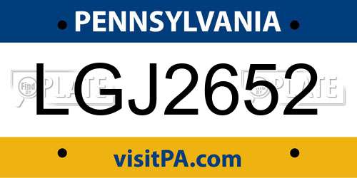 LGJ2652 Pennsylvania License Plate