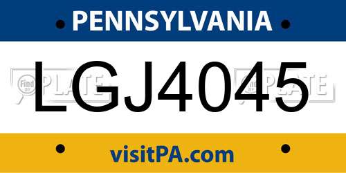 LGJ4045 Pennsylvania License Plate