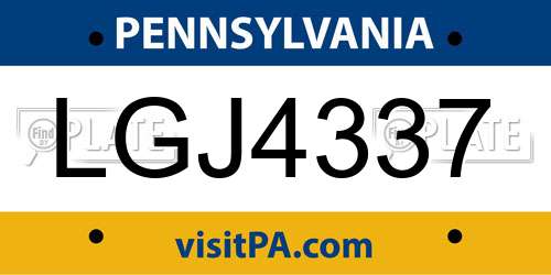 LGJ4337 Pennsylvania License Plate