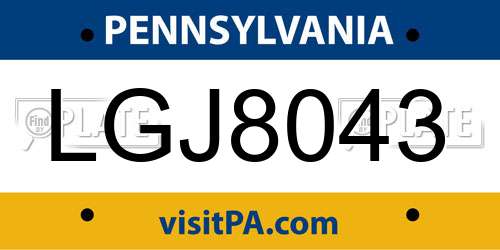 LGJ8043 Pennsylvania License Plate